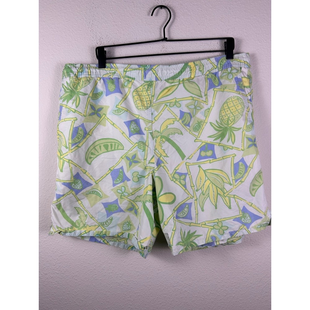 Lilly Pulitzer Mens Tropical Fruit Bamboo Print Swim Trunks Green Yellow Size M